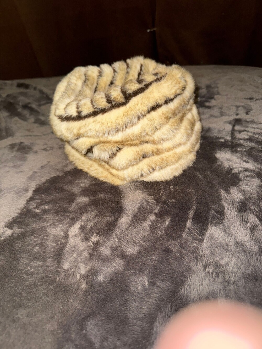 Faux Fur Brown Tiger Stripe Hat Winter Warm Plush